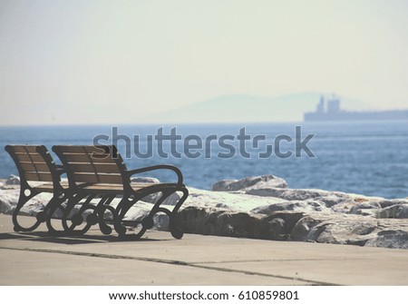 Istanbul coast and an empty bench