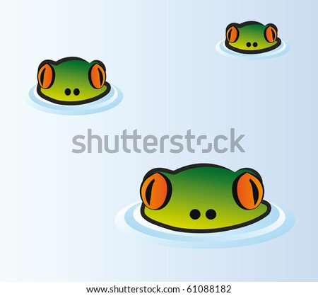 heads of frog looking from water surface - illustration