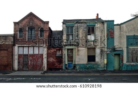 Long abandoned and derelict buildings in Baker Street, Hull Royalty-Free Stock Photo #610928198