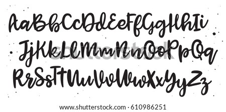 Vector hand drawn typeface. Brush painted letters. Handmade alphabet for your designs: logo, posters, wedding invitations, cards, etc.  Royalty-Free Stock Photo #610986251