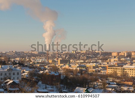 Russia panoramic view of the industrial part of Smolensk old and new buildings in a clear winter's day