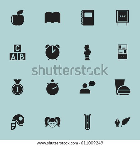 Set Of 16 Editable University Icons. Includes Symbols Such As Literature, Copybook, Daughter And More. Can Be Used For Web, Mobile, UI And Infographic Design.
