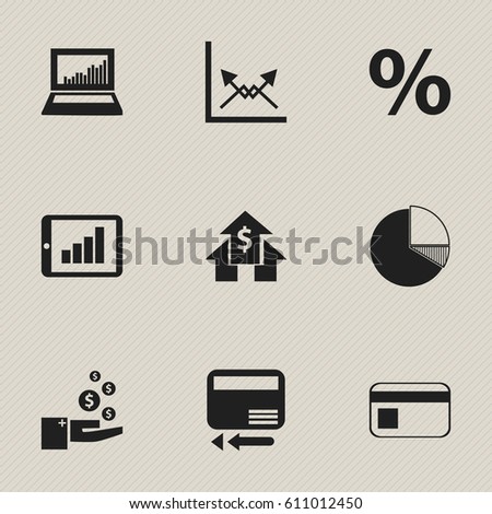 Set Of 9 Editable Analytics Icons. Includes Symbols Such As Banking House, Percent, Profit And More. Can Be Used For Web, Mobile, UI And Infographic Design.