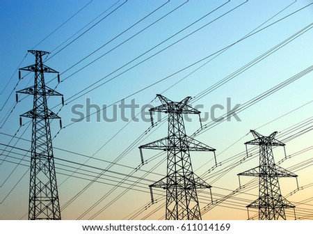 Electric power station with blue sky.  Royalty-Free Stock Photo #611014169