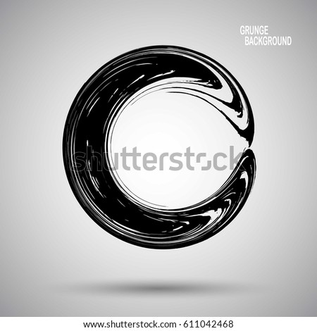 Hand drawn circle shape. label, logo design element. Brush abstract wave. Black enso zen symbol. Vector illustration
