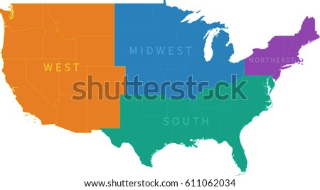 US Regional Map Royalty-Free Stock Photo #611062034