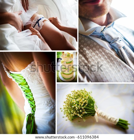 Collage of nuptial photos. Wedding Concept.