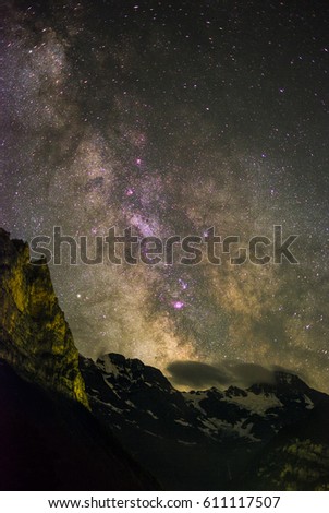 Milky way galactic centre in Lauterbrunnen Valley, Switzerland