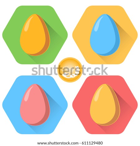 Easter eggs vector blank set with glow and shadows in the flat design.
