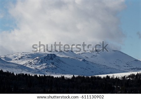 Beautiful winter shot from Norway, Golsfjellet. Hemsedal in the distance.