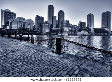 Boston Skyline in Massachusetts, USA. Black and White Photo.