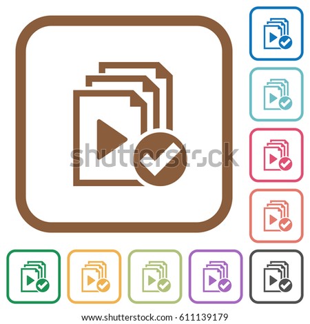 Playlist done simple icons in color rounded square frames on white background