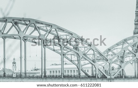 Railroad bridge with panoramic view on city Riga