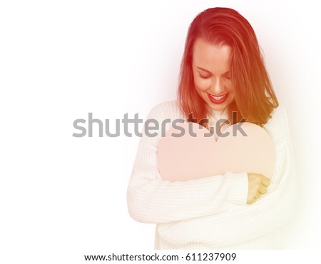 Happiness woman in love hugging heart