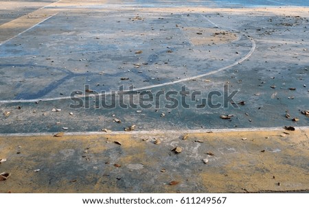 Old basketball court with dried leaves.