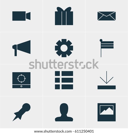Vector Illustration Of 12 Web Icons. Editable Pack Of Upload, Account, Target Scope And Other Elements.
