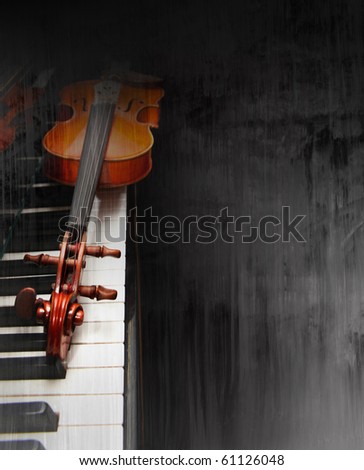 Violin on the piano on a grunge background Royalty-Free Stock Photo #61126048