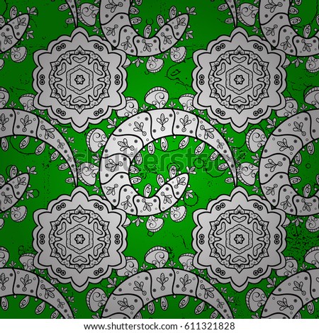 Vector vintage baroque floral pattern in rough. Luxury, royal and Victorian concept. White pattern on green background with white elements. Ornate decoration.