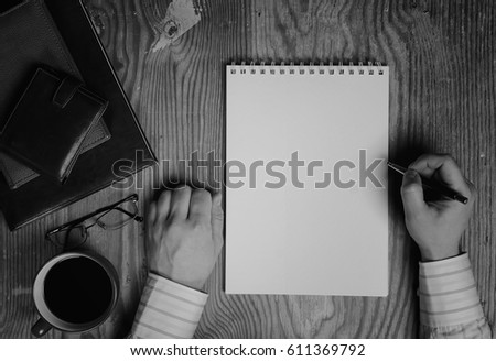 monochrome notebook paper writing tools