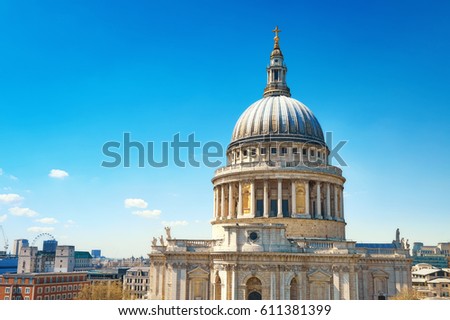 St. Paul's Cathedral in London on a bright sunny day, text space