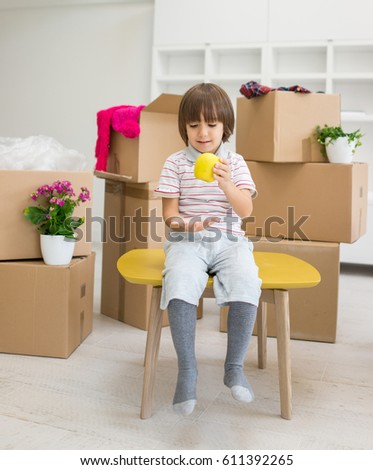 Children inside interior of modern home
