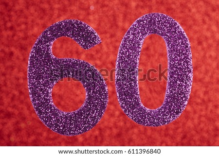Number sixty purple color over a red background. Anniversary. Horizontal