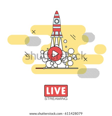 Live streaming concept. Stock vector illustration of broadcast on pause showing space shuttle launch