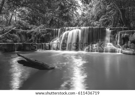 Waterfall photographed with a slow speed./ Waterfall photos Convert image files into black and white./ Waterfall photos