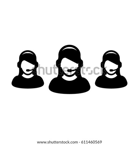 Women Customer Service Icon - Call Centre Operator Wearing Headphone Avatar in Glyph Vector illustration