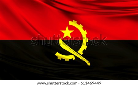 Realistic fluttering flag of Angola, the effect of aging.