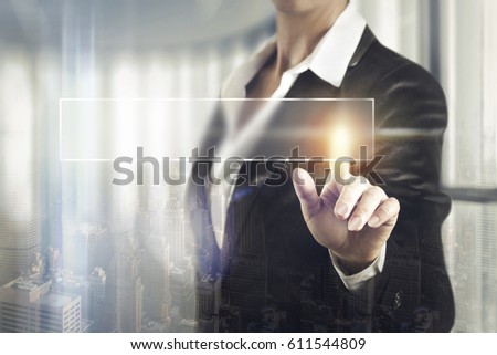 Business women touching the abstract screen