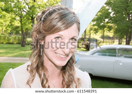 Lovely and happy bride on happy wedding day