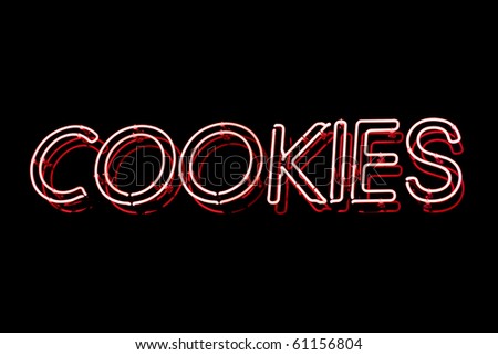 Red neon sign of the word 'Cookies' on a black background.