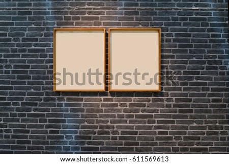 Wooden picture frame on the gray brick wall interior decoration modern style