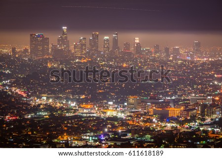 Night view of Los Angeles downtown, California, USA Royalty-Free Stock Photo #611618189