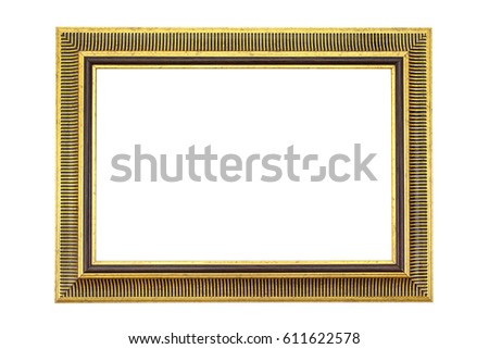 antique golden frame isolated on white background.Gold frame isolated.Golden frame isolated.Rectangle golden frame isolated