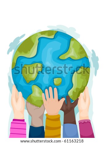 Children's Hands Carrying a Globe - Vector