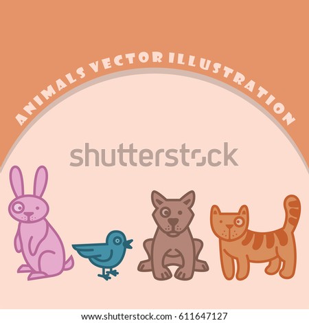 Animals illustration set. Image include, rabbit, bird, dog and cat.