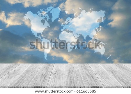 Nature cloudscape with blue sky and white cloud with Wood terrace, Map