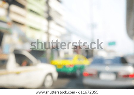 Picture blurred  for background abstract of Driving slow in a traffic jam