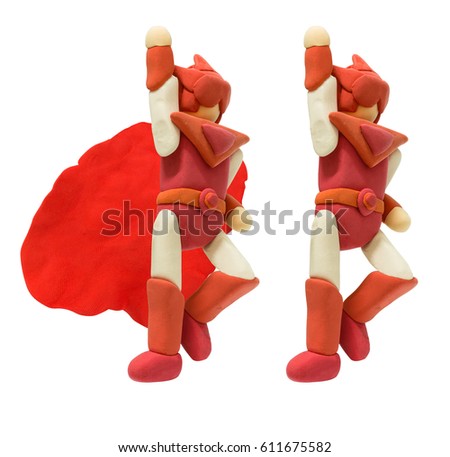 Plasticine red heroes in punch action concept protect