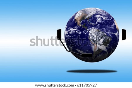 Website and internet contact us concept, customer service, The Earth and headphone, Elements of this image furnished by NASA