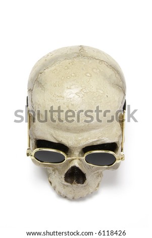 Skull with sun glasses on white background