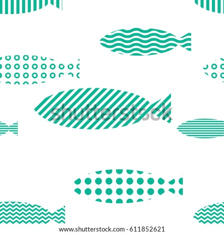 Different fishes swimming to the left together. Seamless vector pattern