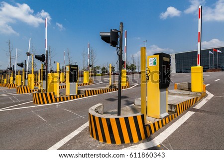 parking entrance with sensor and barrier outdoor