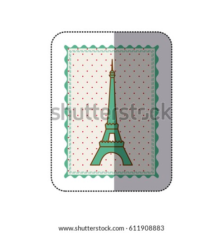 sticker frame with silhouette of eiffel tower with background dotted vector illustration