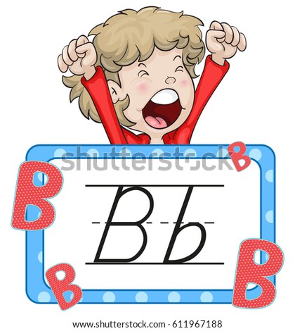 Boy and flashcard for letter B illustration