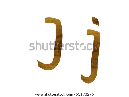 One letter from teak veneer alphabet: the letter J