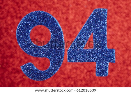 Number ninety-four blue color over a red background. Anniversary. Horizontal