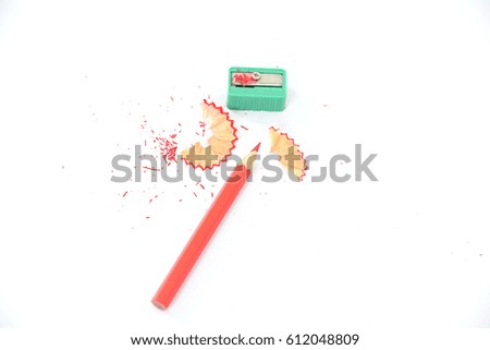 crayon or pencil and sharpener isolated on White Background
